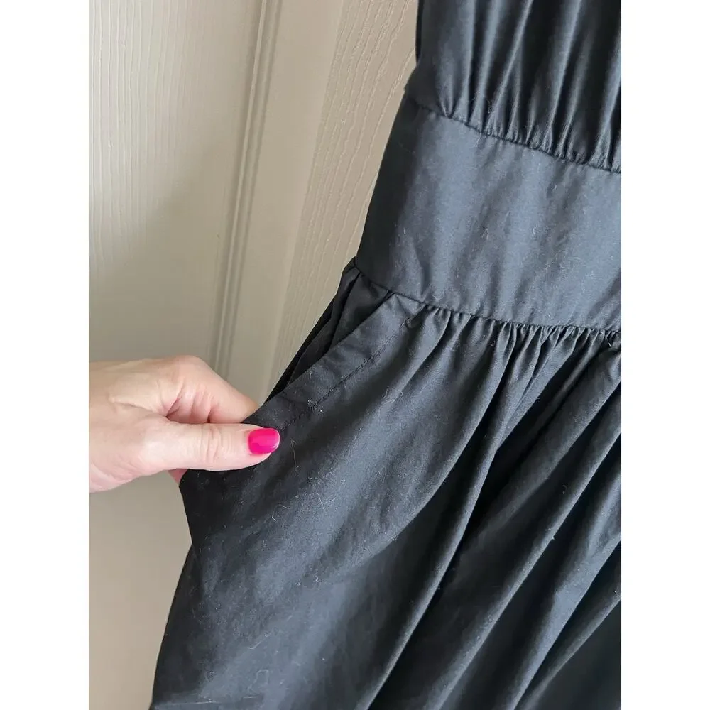 BANANA REPUBLIC Women's Black Organic 100% Cotton V Neck Midi Dress Sz M - Picture 4 of 12